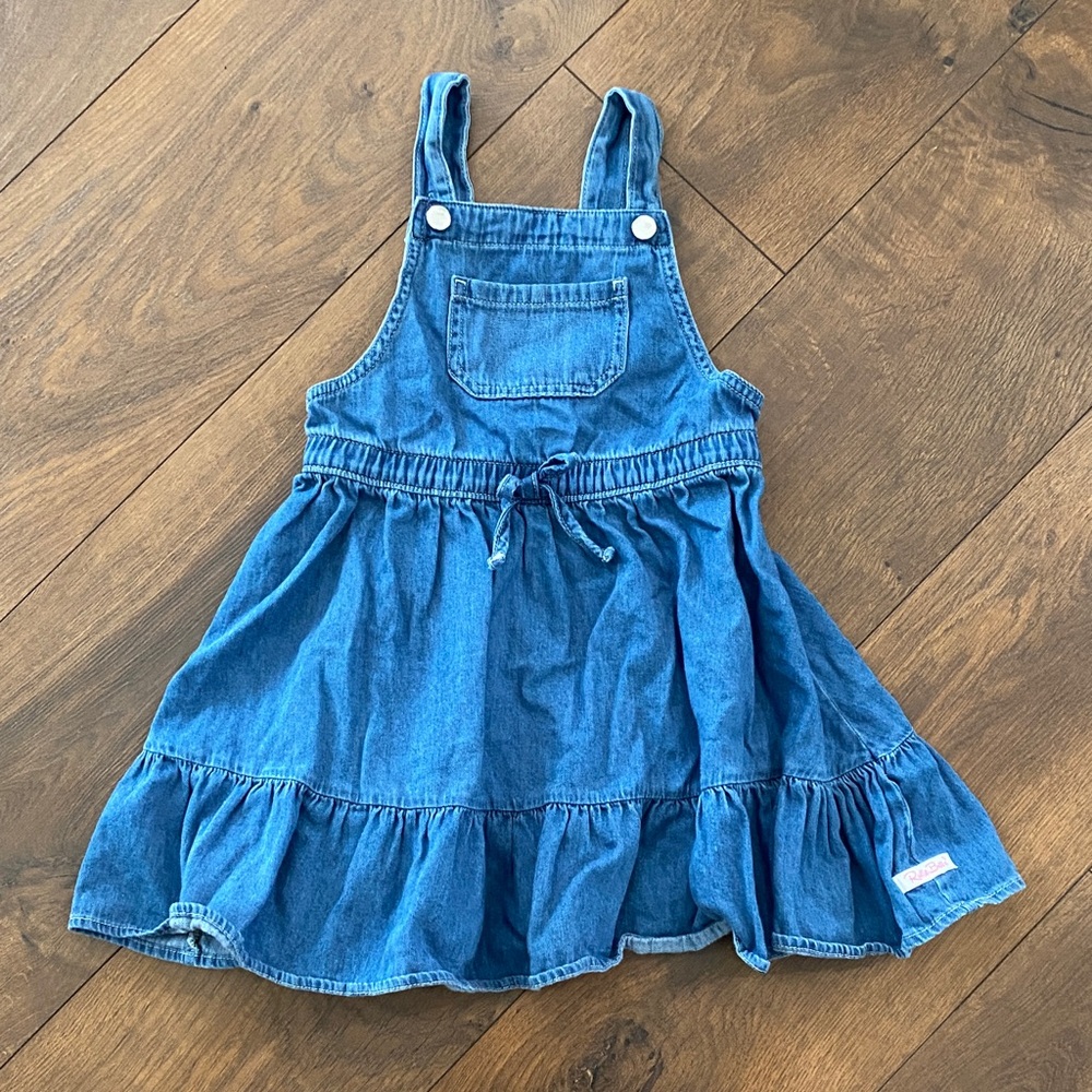 RuffleButts Blue Denim Overall Dress Girls Size 5
